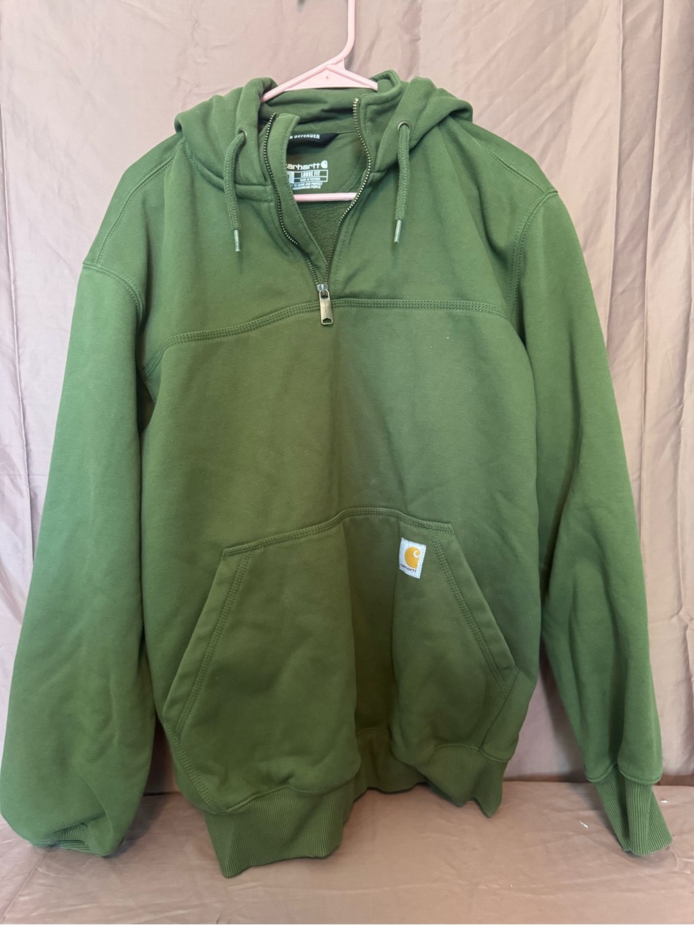 Carhartt Green Hooded Quarter-Zip Work Sweatshirt